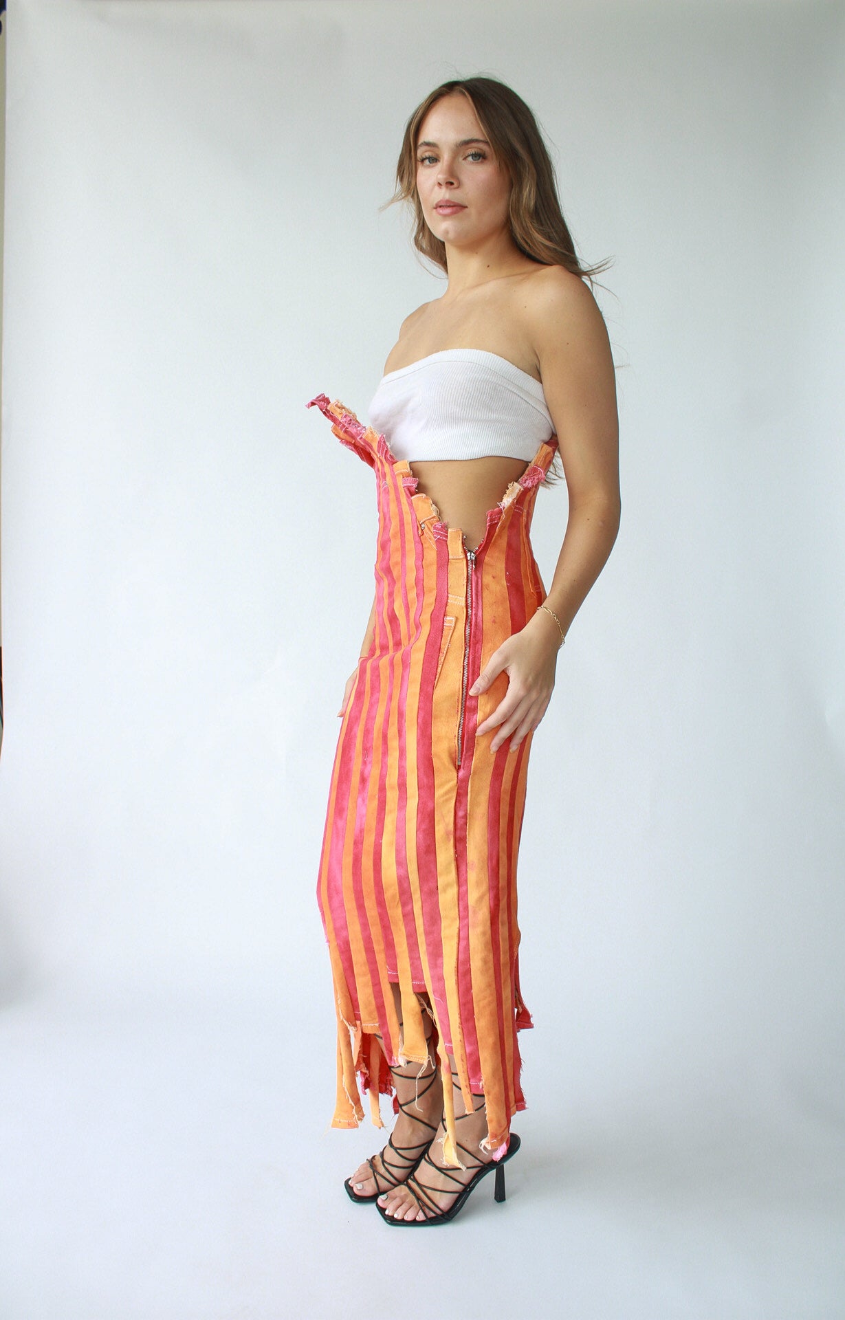 Rio 'Fire Denim Stripe Skirt'