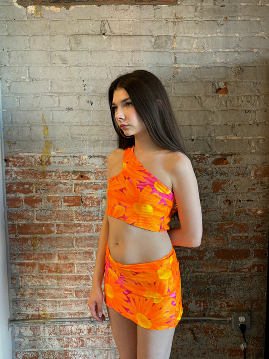 Stella Bikini 3 Piece Set Orange Hawaiian Print