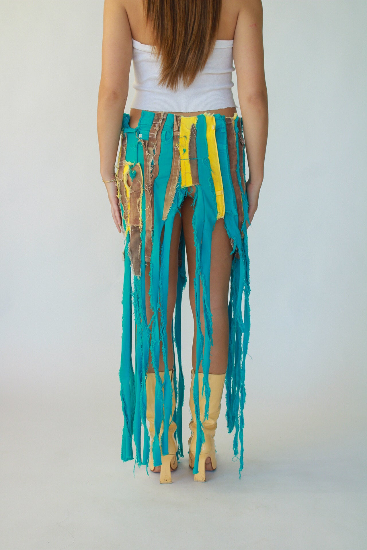 Turquoise Denim Fringe Skirt