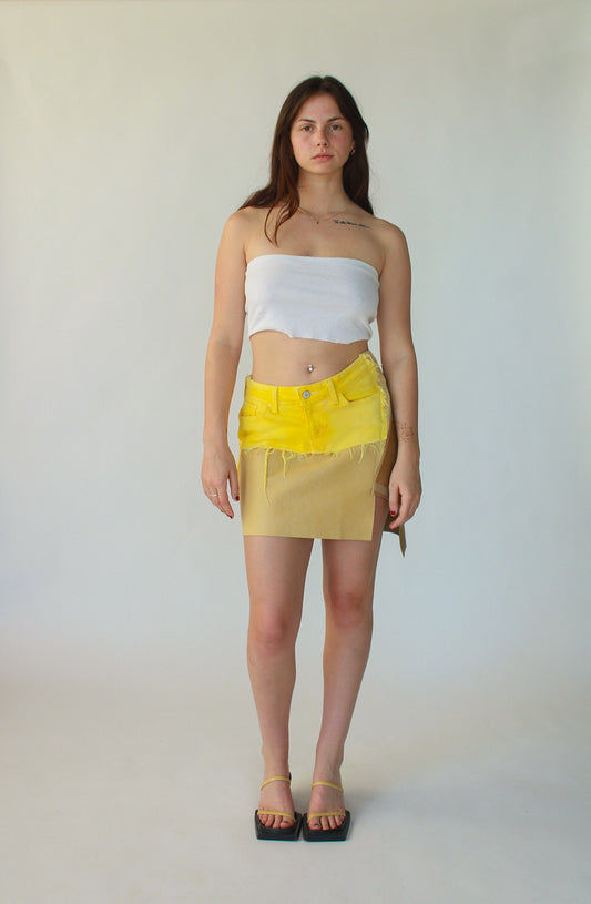 1/1 HofR Yellow Denim & Leather Skirt