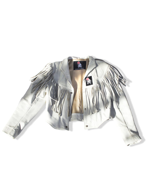HOT BONES X RAYA WHITE FRINGE LEATHER JACKET