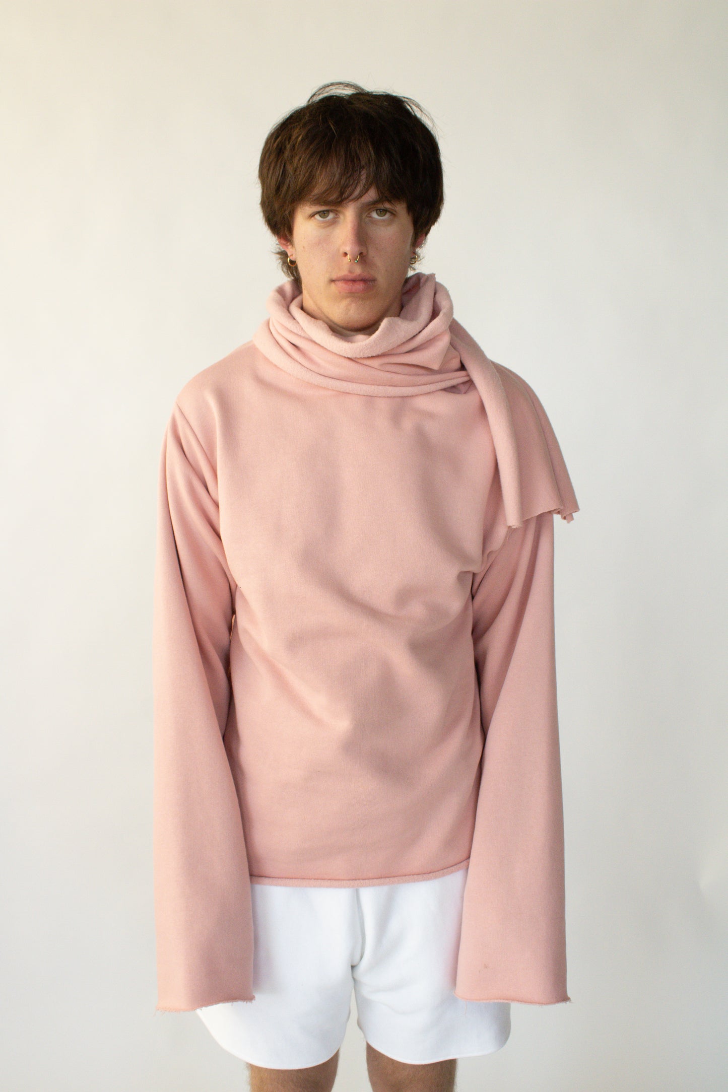 Blush Pink Oversized Asymmetrical Cotton Sweater