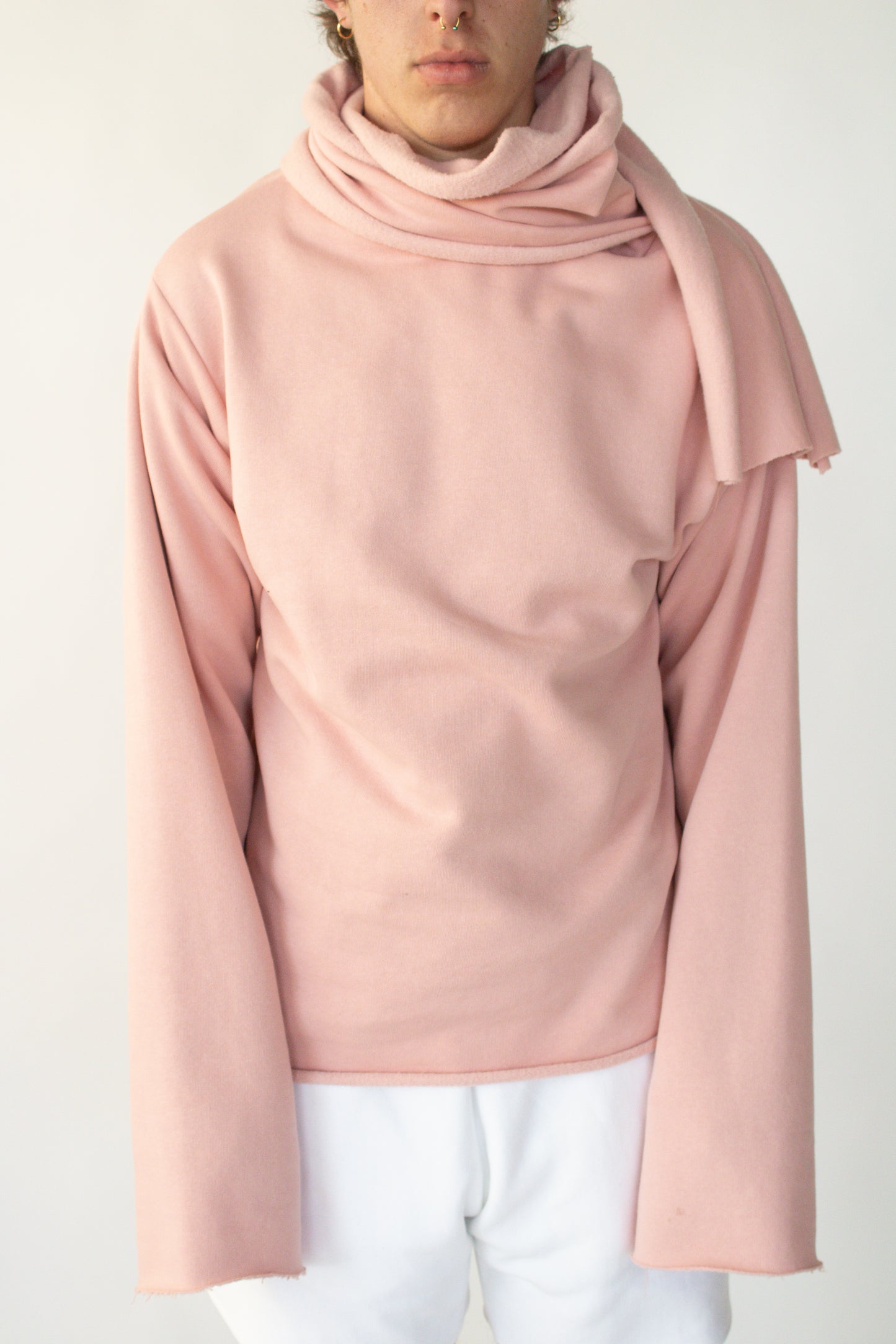 Blush Pink Oversized Asymmetrical Cotton Sweater