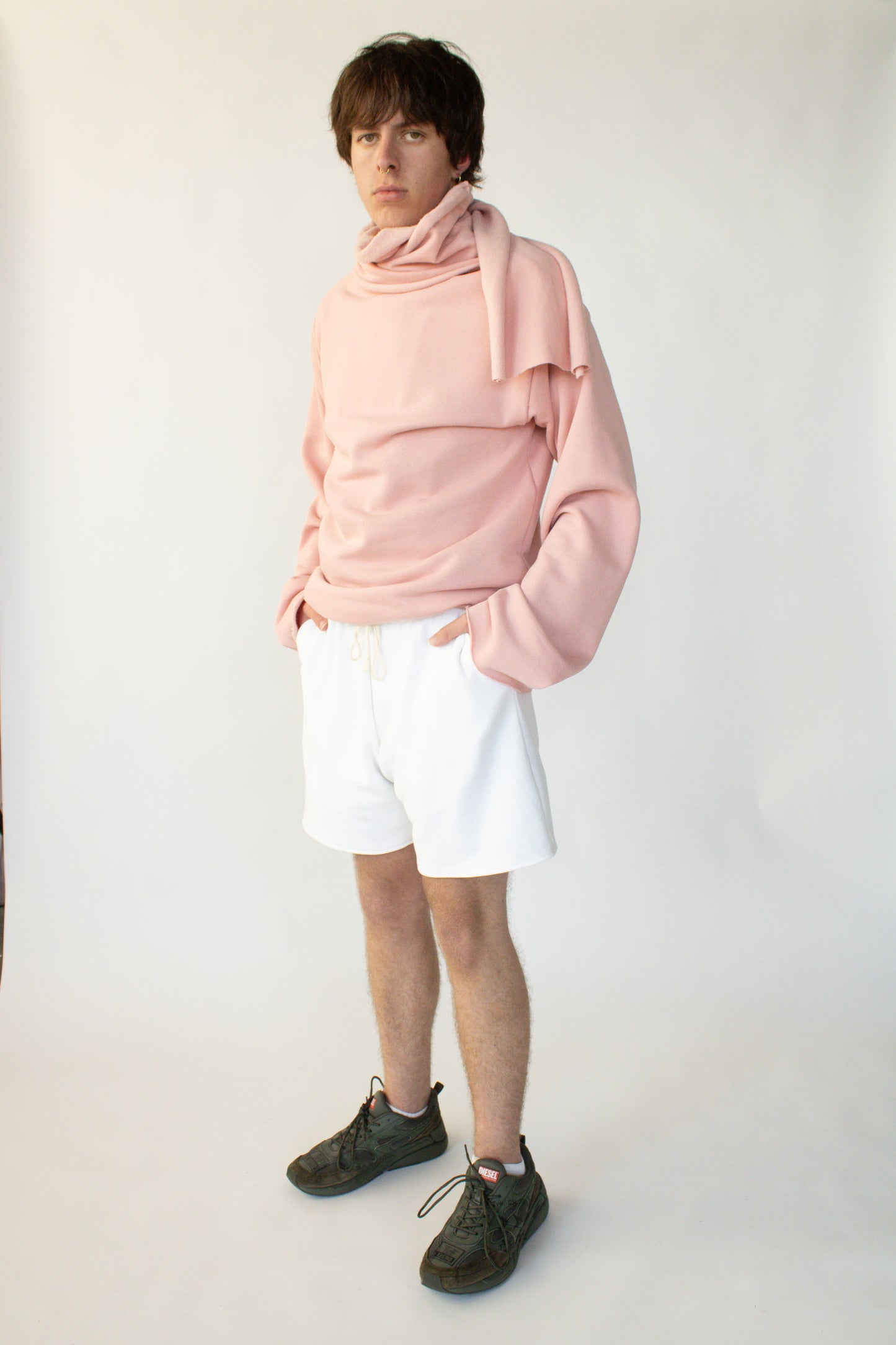 Blush Pink Oversized Asymmetrical Cotton Sweater