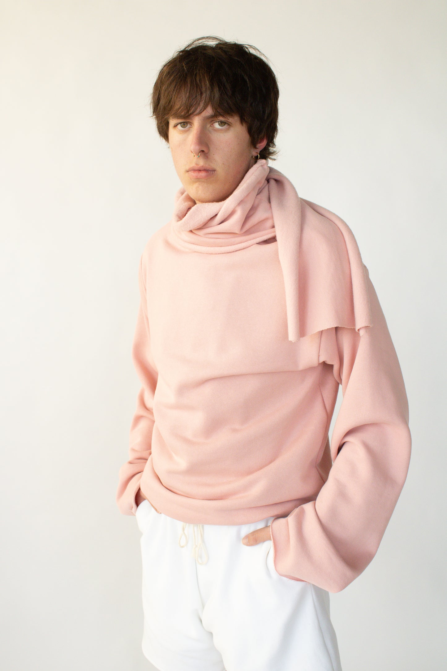 Blush Pink Oversized Asymmetrical Cotton Sweater