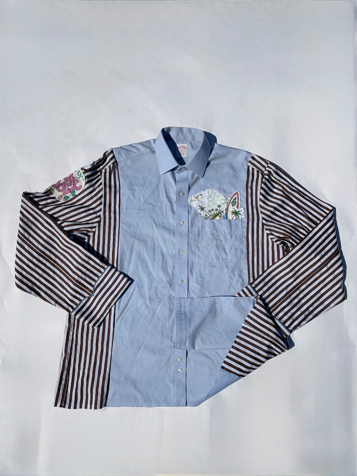 Reworked Vintage Plaid Button-Down Shirt with Graphic Appliqué Details