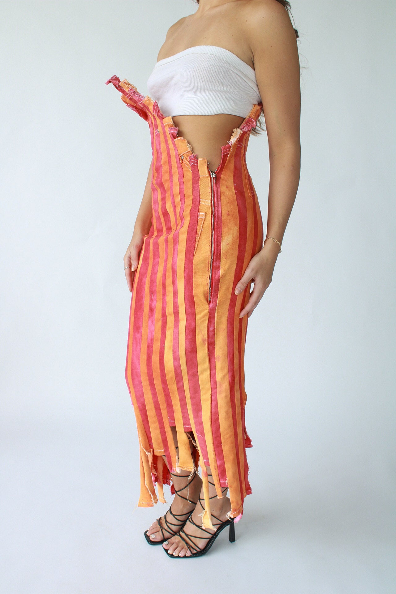 Rio 'Fire Denim Stripe Skirt'
