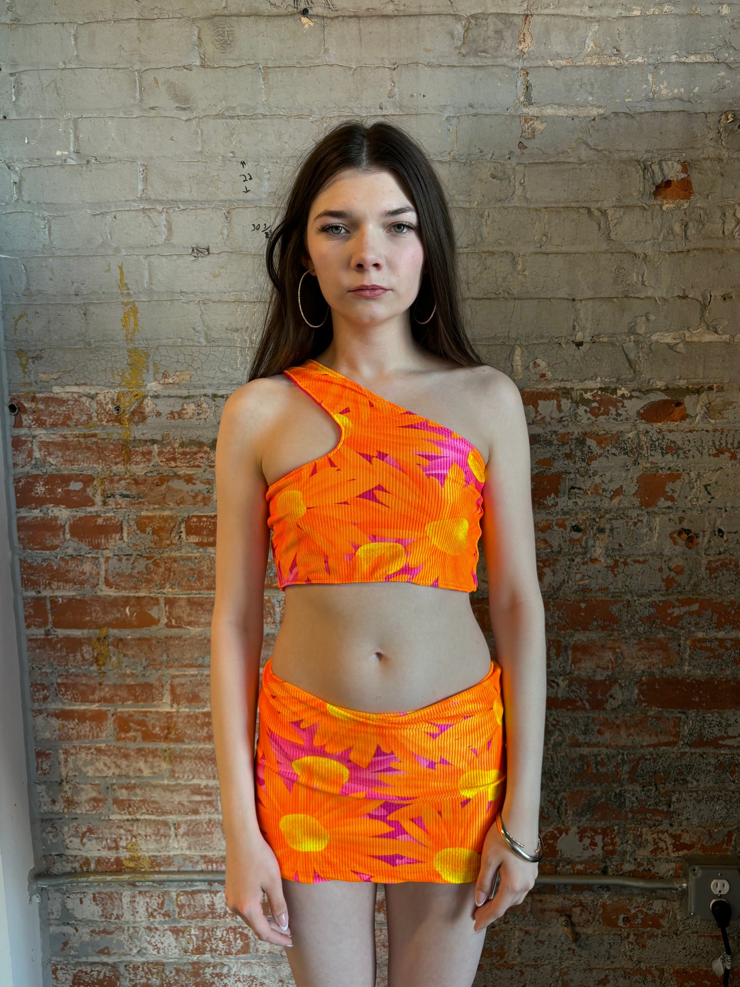 Stella Bikini 3 Piece Set Orange Hawaiian Print