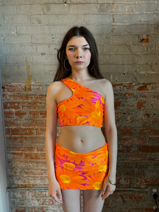 Stella Bikini 3 Piece Set Orange Hawaiian Print