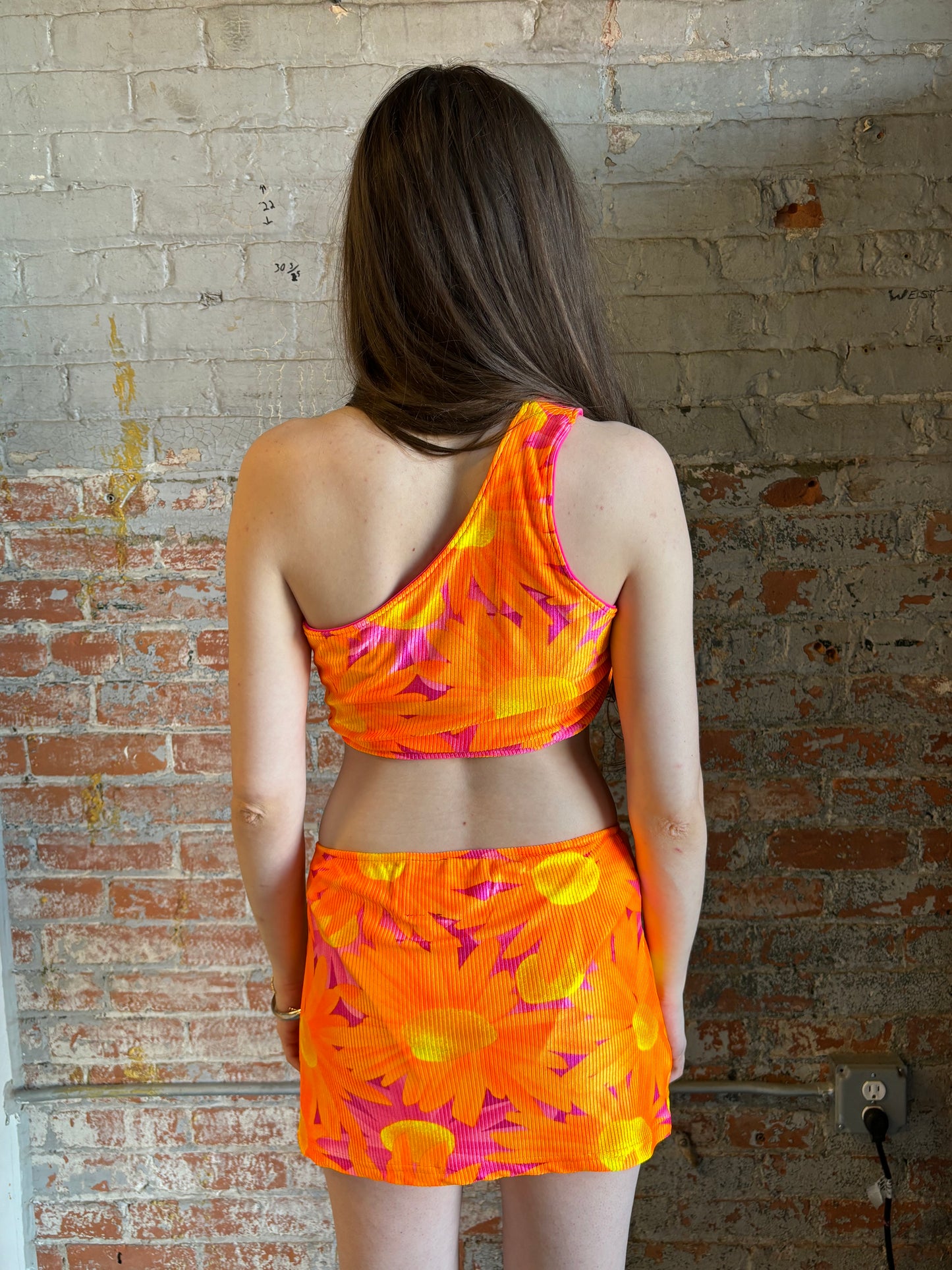 Stella Bikini 3 Piece Set Orange Hawaiian Print