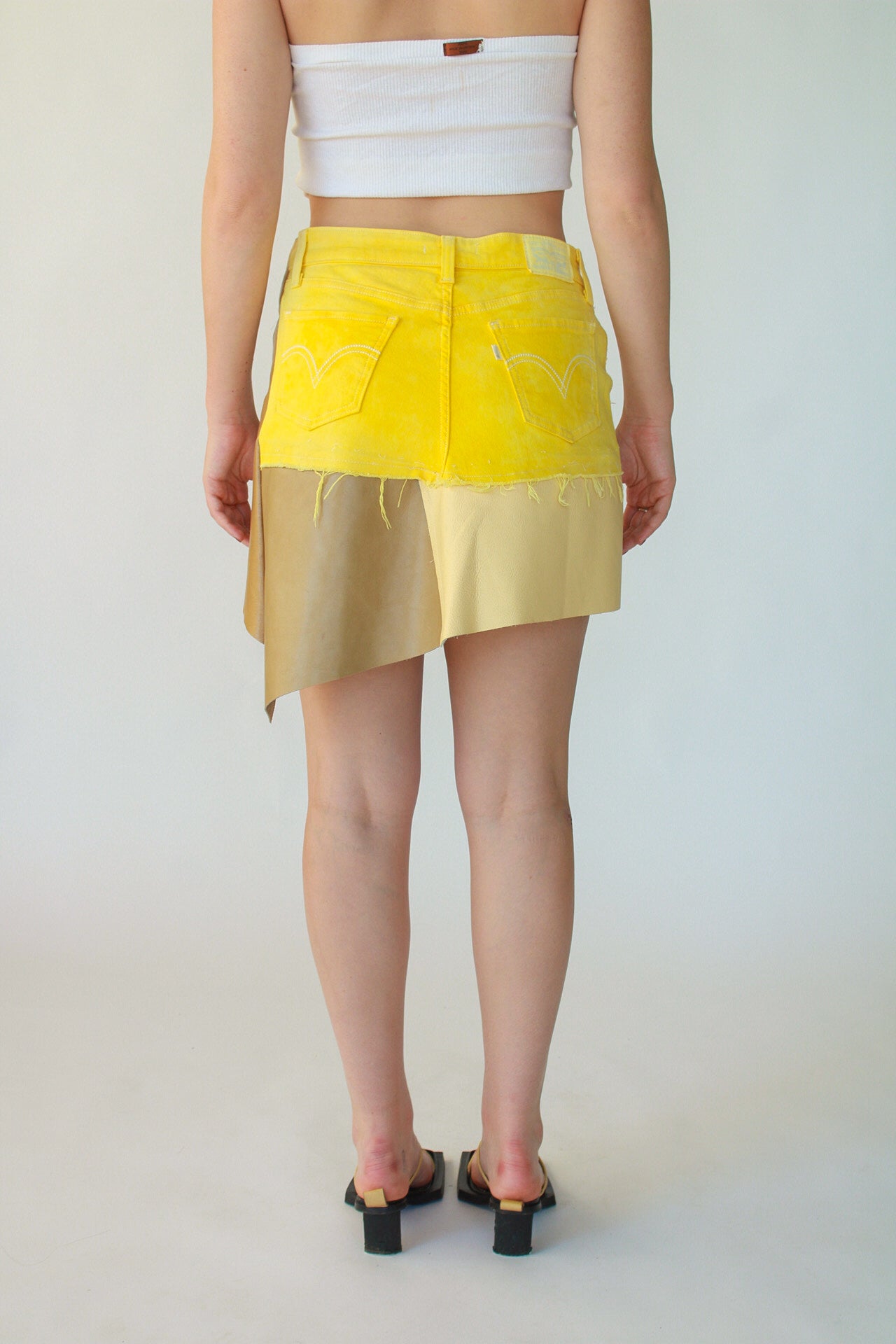 1/1 HofR Yellow Denim & Leather Skirt